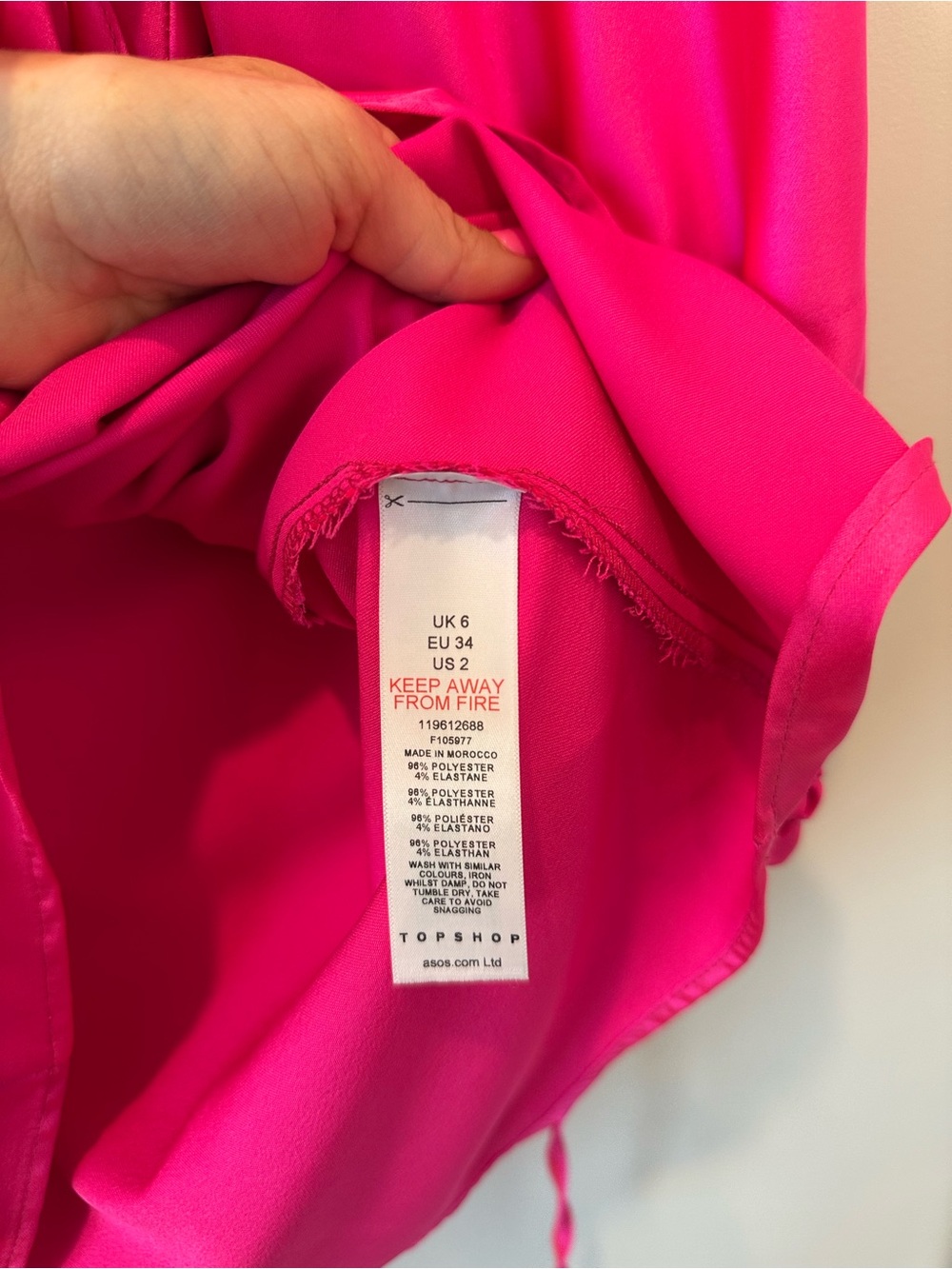 Topshop Satin Long Sleeve V Neck Bright Hot Pink Peplum Mini Dress Wedding Guest - Picture 10 of 14